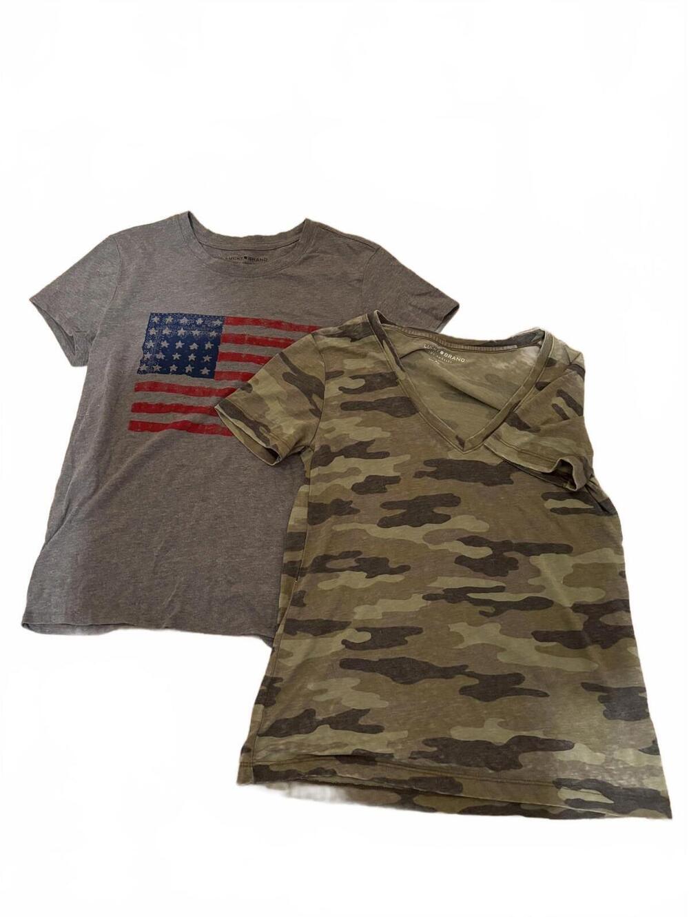 Women's‎ set of new Lucky Brand tees..grey and camo sz Xs and S #739